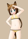  :d animal_ears bikini brown_hair child dog_ears dog_tail fang flat_chest green_eyes inuarashi looking_at_viewer open_mouth original short_hair smile solo swimsuit tail 