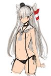  amatsukaze_(kantai_collection) black_panties breasts brown_eyes cowboy_shot cropped_legs hat kantai_collection long_hair looking_at_viewer mini_hat navel panties poin sailor_collar side-tie_panties silver_hair simple_background small_breasts solo underwear white_background 