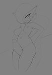  1girl breasts gardevoir gloves large_breasts legs masturbation monochrome naughty_face nipples nude penis pokemon sketch the_boogie thigh_sex uncensored 