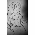  2015 anthro bandage breasts cleavage clothed clothing female low_res mistergre_(artist) nervous reptile scalie snake sweat tagme 