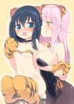  :q animal_ears animal_print areolae bare_shoulders bell bell_collar bikini black_hair black_legwear blue_eyes blush bottomless bow bowtie breast_press breasts chloe_withers cleavage collar covered_nipples detached_collar fake_animal_ears gloves highres holding_hands homura_subaru kittysuit large_breasts leotard lillian_ljungstrom long_hair multiple_girls navel o-ring o-ring_top open_mouth original pantyhose paw_gloves paws pink_hair small_breasts smile swimsuit thighhighs tiger_ears tiger_paws tiger_print tongue tongue_out yellow_eyes yuri 