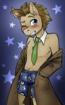  2015 anthro anthrofied balddumborat blue_eyes blush boxers brown_hair clothing doctor_whooves_(mlp) equine friendship_is_magic hair horse male mammal my_little_pony necktie one_eye_closed pony portrait solo star trenchcoat underwear wink 