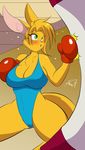  2015 anthro becka big_breasts blonde_hair boxing boxing_gloves breasts cleavage clothed clothing female green_eyes hair kangaroo leotard mammal marsupial mastergodai punching punching_bag solo 