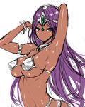  armband armpits arms_up bikini_top bracelet breasts choker circlet cleavage covered_nipples dark_skin dragon_quest dragon_quest_iv earrings headwear jewelry large_breasts long_hair looking_at_viewer manya micro_bikini_top navel parted_lips pendant poin purple_eyes purple_hair sideboob simple_background solo underboob white_background 