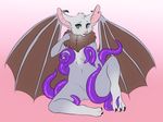  2015 3_toes anthro bat big_ears big_eyes blush breasts chest_tuft claws cute ellise_the_bat feet female fluffy fur green_eyes grey_fur grey_hair hair hindpaw looking_at_viewer mammal membranous_wings nude open_mouth paws plain_background puddingpaw short_hair smile solo teeth tentacles toes tuft white_fur wings 
