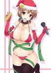  adapted_costume bad_id bad_pixiv_id bell bikini black_legwear blush bread breasts brown_eyes brown_hair christmas cleavage elbow_gloves food fujimiya_yahiro fur-trimmed_bikini gloves hat holding jingle_bell kissbell large_breasts looking_at_viewer microphone navel open_mouth red_bikini red_gloves santa_costume santa_hat scrunchie shibuya_mitsuba shiny shiny_skin short_hair short_twintails skindentation smile solo swimsuit thigh_gap thighhighs twintails wireless 