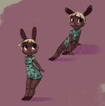  2015 animal_crossing anthro blonde_hair blush bonbon_(animal_crossing) breasts brown_eyes brown_fur clothed clothing erijt female fur hair lagomorph looking_aside mammal nintendo rabbit shirt simple_background smile solo video_games 