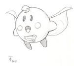  blush cape clothing kirby kirby_(series) monochrome nintendo open_mouth solo superman video_games 