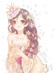  bare_shoulders braid character_name crown dated detached_sleeves dress flower green_eyes hair_flower hair_ornament hair_over_shoulder hair_vines long_hair love_live! love_live!_school_idol_festival love_live!_school_idol_project mini_crown mins_(minevi) plant purple_hair single_braid solo steepled_fingers strapless strapless_dress toujou_nozomi very_long_hair vines 