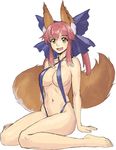  animal_ears bad_id bad_pixiv_id bikini breasts eriance fang fate/extra fate_(series) highres large_breasts long_hair midriff navel orange_eyes red_hair solo swimsuit tail tamamo_(fate)_(all) tamamo_no_mae_(fate) 