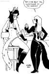  2024 anthro black_and_white bra butt chair clothing domestic_cat duo ear_piercing ear_ring felid feline felis female fluffy fluffy_tail fur furniture hair hi_res kelly_o'dor mammal mephitid monochrome panties piercing rear_view ring_piercing skunk tail tegerio underwear veronika_ozvezdje whiskers zandar's_saga 