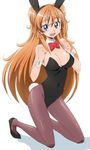  animal_ears blue_eyes bow bowtie brown_hair bunny_ears bunny_tail bunnysuit detached_collar houjou_hibiki long_hair manji_(tenketsu) pantyhose precure suite_precure tail two_side_up wrist_cuffs 