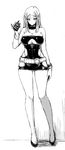  alternate_costume bare_shoulders breasts cleavage cleavage_cutout dress greyscale high_heels highres ishimiso_(ishimura) kantai_collection large_breasts long_hair microdress monochrome radio revealing_clothes shinkaisei-kan solo ta-class_battleship thigh_gap underboob 