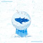  absurdres animal animal_focus artist_name blue_theme coelacanth commentary_request fish fishbowl hato_(n_hat_mu) highres ligne_claire no_humans original signature 