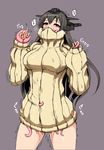  black_hair blush breasts hairband headgear ishimiso_(ishimura) kantai_collection large_breasts living_clothes long_hair nagato_(kantai_collection) naked_sweater pussy_juice red_eyes restrained ribbed_sweater solo sweater tentacle_clothes tentacles tentacles_under_clothes 