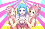  3girls artist_request bikini breasts large_breasts me!me!me! multiple_girls striped_background swimsuit 