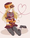  blindfold blonde_hair cat closed_eyes cosplay guilty_gear guilty_gear_xrd hat long_hair millia_rage mirui orange_hat pantyhose solo zato-1 zato-1_(cosplay) 