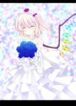  ^_^ bad_id bad_pixiv_id blonde_hair bridal_veil bride closed_eyes dress flandre_scarlet flower kiyomin one_side_up short_hair solo touhou veil wedding_dress wings 