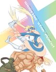  1girl abs alex_(street_fighter) ass battle blonde_hair blue_eyes capcom company_connection crossover fingerless_gloves gloves headband hip_attack jason_robinson mask muscle open_mouth rainbow_mika street_fighter street_fighter_iii_(series) street_fighter_zero_(series) twintails wrestler 
