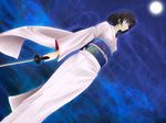  black_hair blue blue_eyes highres japanese_clothes kara_no_kyoukai katana kimono moon ryougi_shiki solo sword type-moon weapon 