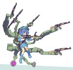  ak-47 assault_rifle bad_id bad_pixiv_id blue_eyes blue_hair dragunov_svd fang gun hair_bobbles hair_ornament hat kawashiro_nitori machine_pistol multiple_arms rifle rocket_launcher rpg rpg-7 skorpion_vz._61 sniper_rifle solo submachine_gun torosalmon touhou twintails two_side_up weapon 