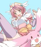  ahoge bad_id bad_pixiv_id carmein detached_sleeves green_eyes hat head_wings magical_canan magical_girl microspace natsuki_(magical_canan) pink_hair purple_legwear short_hair sitting thighhighs zettai_ryouiki 