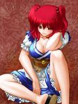 breasts cleavage hair_bobbles hair_ornament large_breasts niwatori_takeshi onozuka_komachi red_eyes red_hair short_hair solo touhou two_side_up 