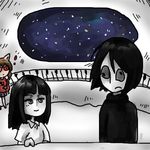  2girls 6_9 animal_ears bangs black_hair braid brown_hair cat_ears chibi grey_eyes instrument lowres madotsuki monoe multiple_girls non-web_source oekaki piano red_eyes sekomumasada_sensei skirt sweater twin_braids yume_nikki 