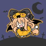  bat_wings bow chibi dress fang halloween horns ibuki_suika jack-o'-lantern long_hair low-tied_long_hair lowres md5_mismatch open_mouth orange_dress orange_hair pumpkin pumpkin_hat solo touhou wings yanagi_(nurikoboshi) |_| 