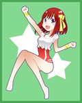  bad_id bad_pixiv_id blush clenched_hands headband kg_(hashiyasu) leotard purple_eyes raised_fist red_leotard short_hair solo star sweatband takaya_noriko top_wo_nerae! 