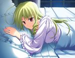  bad_id bad_pixiv_id bed bed_sheet blonde_hair breasts drill_hair frilled_pillow frills hayate_no_gotoku! large_breasts long_hair pajamas pillow red_eyes ryouta smile solo tennousu_athena 