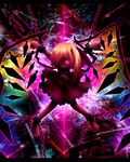  ayakashi_(monkeypanch) bad_id bad_pixiv_id blonde_hair chain crazy crazy_eyes cuffs flandre_scarlet glowing glowing_eyes grin highres letterboxed one_side_up red_eyes short_hair smile solo touhou wings 