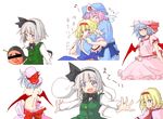  alice_margatroid bat_wings blonde_hair blue_eyes blue_hair blush hairband hat konpaku_youmu konpaku_youmu_(ghost) lysander_z multiple_girls oekaki pink_hair red_eyes remilia_scarlet saigyouji_yuyuko short_hair silver_hair touhou undressing vampire wings 