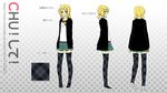  ahoge alternate_costume blonde_hair casual character_sheet chu!_shite!_(vocaloid) concept_art hair_ornament hairclip kagamine_rin legs multiple_views plaid plaid_legwear short_hair skirt smile tamura_hiro thighhighs turnaround twintails vocaloid zettai_ryouiki 