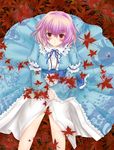  autumn bad_id bad_pixiv_id leaf maple_leaf nekokotei pink_hair red_eyes saigyouji_yuyuko short_hair solo touhou 