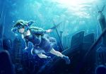  backpack bad_id bad_pixiv_id bag blue_eyes blue_hair freediving hair_bobbles hair_ornament hat kawashiro_nitori key r2sais scenery short_hair solo touhou twintails two_side_up underwater 