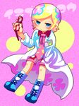  bad_id bad_pixiv_id blonde_hair blue_eyes blue_footwear boots chibi glasses irabu_ichirou komusun kuuchuu_buranko labcoat male_focus multicolored_hair necktie solo 