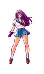  asamiya_athena ascot fingerless_gloves gloves hairband hiroaki_(kof) kof_sky_stage legs light_smile long_hair official_art purple_eyes purple_hair school_uniform skirt snk solo the_king_of_fighters white_legwear 