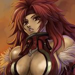  bad_id bad_pixiv_id bare_shoulders breasts cleavage hamoto headband large_breasts long_hair queen's_blade red_hair risty solo 