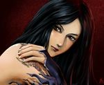  black_hair bridal_gauntlets brown_eyes castlevania castlevania:_order_of_ecclesia hands jian_huang portrait shanoa solo tattoo 