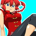  blue_eyes braid chinese_clothes genderswap genderswap_(mtf) harayan lowres oekaki ranma-chan ranma_1/2 red_hair saotome_ranma single_braid solo tangzhuang 