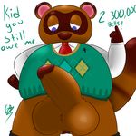  aeron_(artist) animal_crossing anthro anus balls big_balls big_penis clothed clothing dialogue english_text erection fur half-closed_eyes half-dressed looking_down male mammal necktie nintendo penis raccoon round_ears solo standing sweater text thick_penis tom_nook_(animal_crossing) video_games 