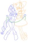  2015 anthro anthrofied bound bow cleavage clothed clothing dress duo equine fan_character female friendship_is_magic gag horn mammal monochrome my_little_pony rarity_(mlp) ring rope rope_bondage ryuseihikari tape_measure unicorn 