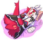 absurd_res bed clothing collar dress female feral fokkorev furniture generation_3_pokemon genitals hi_res latias legendary_pokemon lying lying_on_bed maid_headdress maid_uniform nintendo on_bed pillow pokemon pokemon_(species) smile smiling_at_viewer solo uniform vulva
