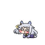  1girl all_fours animal_ears brown_eyes chibi crying crying_with_eyes_open ear_covers ehuda3000 grey_hair hishi_miracle_(umamusume) horse_ears horse_girl long_sleeves meme pleading_eyes purple_serafuku school_uniform serafuku simple_background solo speakiposting_(meme) tearing_up tears tracen_school_uniform umamusume wavy_eyes white_background 