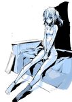  blue jewelry monochrome necklace no_nipples nude on_bed original short_hair single_sock sitting sitting_on_bed sketch socks solo tajima_ryuushi twintails v_arms 