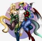 2025 absurd_res accessory aisha_clanclan anthro bare_chest bell bell_collar blonde_hair blue_eyes bottomwear bracelet breasts broly capcom clothing clouded_leopard collar cosplay darkstalkers digital_media_(artwork) domestic_cat dragon felid feline felis female fur goldie_(tootanesca) gradient_hair green_body green_fur group hair hand_around_back hand_on_hip headband hi_res highlights_(coloring) horn hybrid jewelry legwear leopard_spots lilith_aensland lion male male/female mammal medium_breasts membrane_(anatomy) membranous_wings mythological_creature mythological_scalie mythology on_lap opal_(rainestormuts) outlaw_star pantherine pine_(fzzr) pixie_awww pupils purple_hair purple_highlights saiyan_armor scalie scar slit_pupils spots stripes tail tights torn_bottomwear torn_clothing trio wings yellow_body yellow_eyes yellow_fur