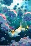  bluekomadori bubble chinchou diving full_body gen_1_pokemon gen_2_pokemon gen_5_pokemon glowing head_fins highres jellicent light no_humans open_mouth pokemon pokemon_(creature) smile tail underwater vaporeon watermark web_address 