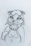  anthro beads breasts clothed clothing ezhevika felid feline female hair hi_res jewelry mammal monochrome necklace simple_background sketch smile solo traditional_media_(artwork) unknown_artist 