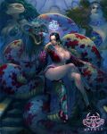  3girls amazon_warrior animal big_mouth bikini black_hair blue_eyes boa_hancock boa_marigold boa_sandersonia breasts cape cleavage commentary crop_top crossed_legs earrings english_commentary epaulettes fake_horns fangs fat flower flower_necklace frown full_body giant_snake gold_earrings green_bikini green_eyes green_hair halo halo_behind_head hand_on_own_chin head_on_hand head_rest head_wreath helmet highres hime_cut horned_helmet horns jewelry large_breasts long_hair long_sleeves looking_at_viewer multiple_girls one_piece open_clothes open_shirt orange_hair oversized_animal purple_bikini red_shirt red_skirt salome_(one_piece) serious shirt siblings sisters sitting_on_animal skirt skull_on_head snake snake_earrings solo_focus stairs swimsuit v-shaped_eyebrows wafalo wide_mouth wide_sleeves 